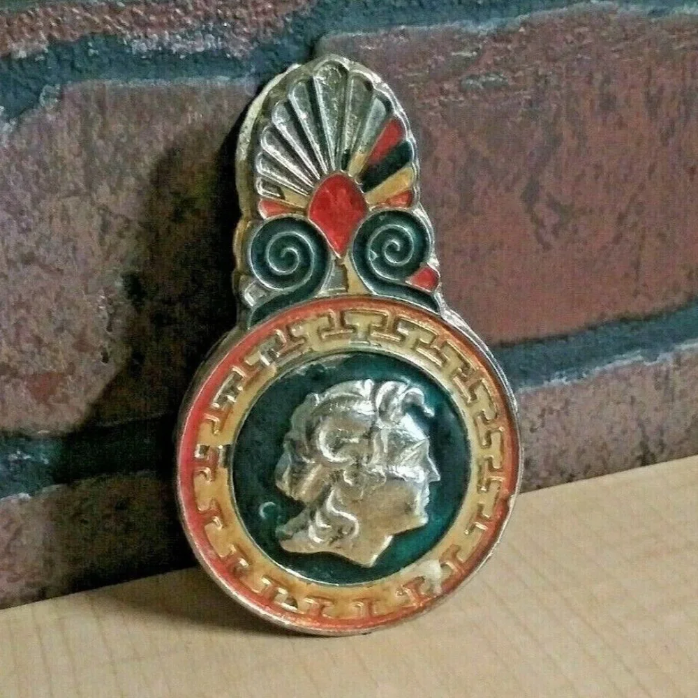 Cloisonne Paper Clip Vintage Enamel Alexander the Great Brass-tone Metal EUC